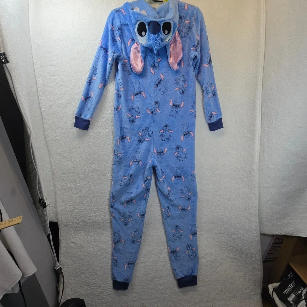 Disney Stitch One Piece Pajamas Sleepwear‎ Hooded Zip Up Adult XS Plush Lounge